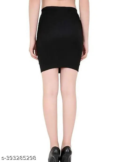 Black polyester solid cotton skirt, trendy and stylish for women's wardrobe, fashion accessory on mannequin