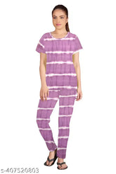 Women's tie dye printed polycotton night suit set, short sleeves, vibrant pattern, available in S, M, L, XL