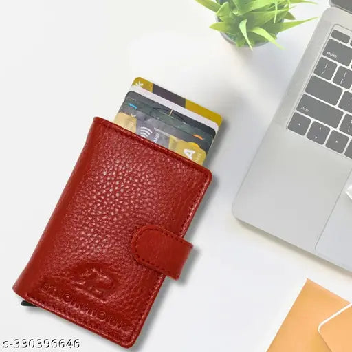 Genuine leather men's formal RFID card holder, black or brown, handcrafted from full-grain leather with RFID protection, features three compartments and is ideal for evening parties, travel, or casual events