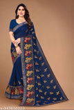 Georgette zari work saree with blouse in single size, Indian-made Hathi print on both