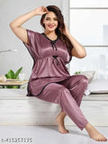 Satin full-length women's nightsuit in solid color, perfect for lounge & sleep wear, Indian origin