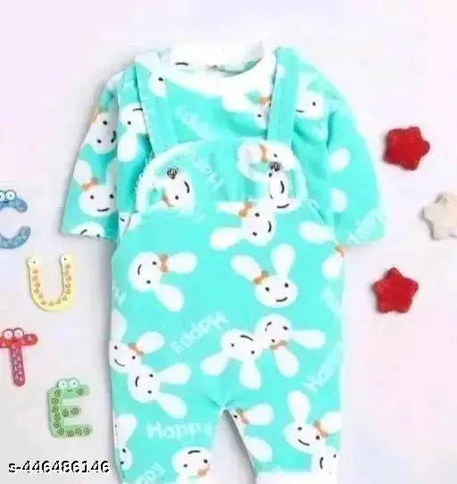 Cotton-blend kids winter dungaree combo of 3, printed pattern, short sleeves, newborn size