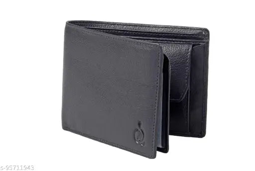 Black genuine leather men's wallet by Shubham, 2 compartments, contemporary design, long-lasting, hand-stitched