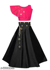 Yellow-Blue embellished cotton blend lehenga choli for girls (2-15 years), high-quality silk fabric with mirror work