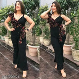Cotton blend wide-leg printed jumpsuit with solder strap and frill side knot, perfect for summer - Indian made