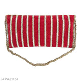 Maroon embroidery fabric clutch with white golden beads, velvet fabric, 2 compartments, free size