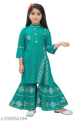 Embellished Rayon A-line Kurta and Sharara Set (Pack of 1) - Indian Girls Party Wear