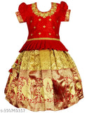 Brand New Girls' Jacquard Silk Pavadai Lehenga Choli, premium quality Indian fashion with zari stitch detailing on dupion silk fabric, 6-5 years sizes
