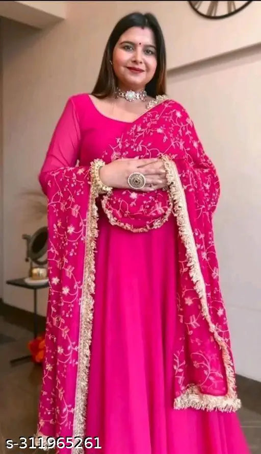 New Rani Georgette Gown Duptta set with Pent, heavy pure soft fox georgette, long sleeves, sequin and jari work