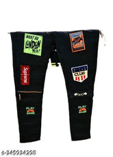 Men's slim fit black funky denim jeans, solid pattern and fun styling. Size 26/28/30/32, made in India