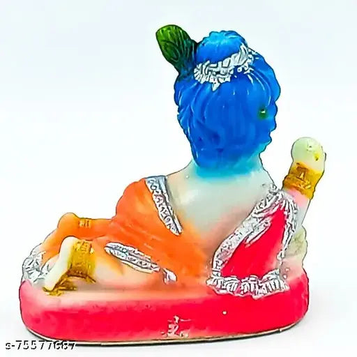 Sky blue unbreakable PVC Krishna idol (10cm), decorative Makhan Chor figurine for home worship