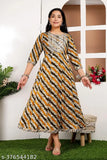 Foil print Lahariya Rayon Anarkali Kurti for Women - India, 3/4 sleeve, round neck, printed design