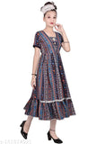 Cotton blend girls gown dresses for summers, available in various sizes from 3-4 years to 8-9 years. Made in India