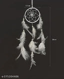 Handmade white dream catcher with threads, feathers, beads for home/office energy balancing (approx 30 cm height)