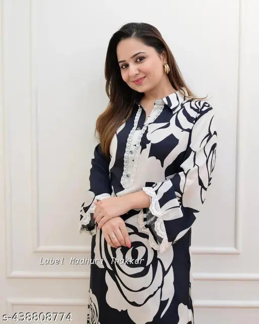 Rayon classic and trendy printed kurti set with palazzos, three-quarter sleeves, pack of 2 sizes S-XXXL from India