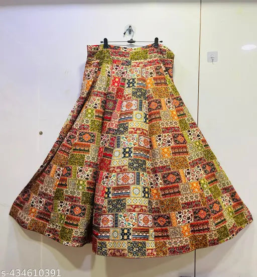 Blackbanch vibrant red-yellow mhendi choli skirt with white flare, rayon fabric for women's party wear