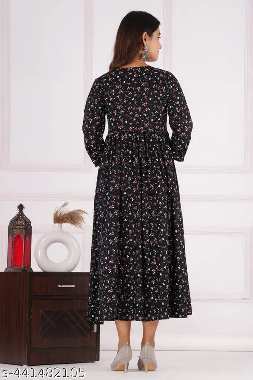 Rayon Anarkali printed party kurti with three-quarter sleeves, vibrant design for women's fashion