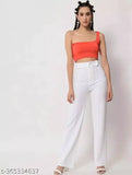 Women's white Lycra trouser pants, regular fit - stylish bottom-wear for casual or office occasions with pockets. Compliment-worthy design from India