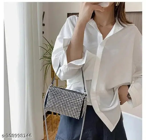 Acrylic quilted net free size bag, stylish ladies bag from India