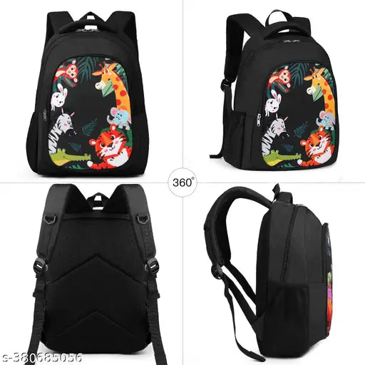 Waterproof black polyester school backpack with pencil stationery pouch, ideal for school-going boys and girls picnics