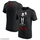 Black cotton WWE Men's Roman Reigns T-shirt featuring tribal design, short sleeves, acknowledging the Tribal Chief in WWE fandom
