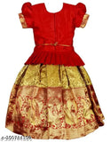 Traditional wear kids' duppion silk lehenga choli set, embellished with lace work & jequard pattern, suitable for festivals & parties