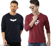 Navy cotton London Crew Round Neck Graphic Printed T-Shirt featuring Batman and Superman characters