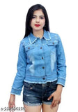 Pearl denim jacket, solid color, long sleeves - Morvi collection's exclusive piece for a stylish wardrobe