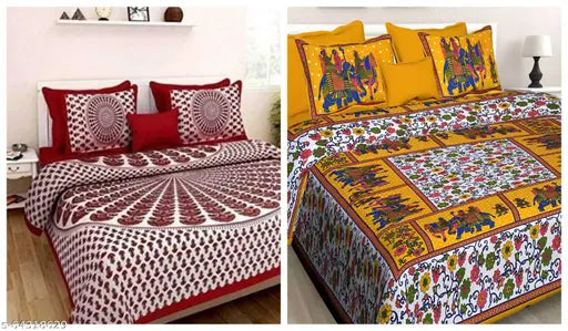 Premium cotton floral double bedsheets by Meejoya, ideal for adults with 144 thread count and 4 pillow covers, origin India