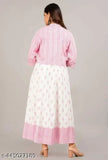Pink rayon three-quarter sleeve dress, printed combo design in 'pink jackleen 2', women's size M-XXL from India