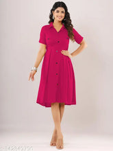 Rayon A-line kurti dress, solid pattern, short sleeves for women