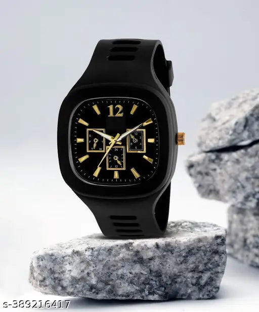 Black and white rubber buckle analog watch for kids, trendy party and casual wear accessory
