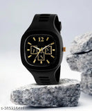 Black and white rubber buckle analog watch for kids, trendy party and casual wear accessory