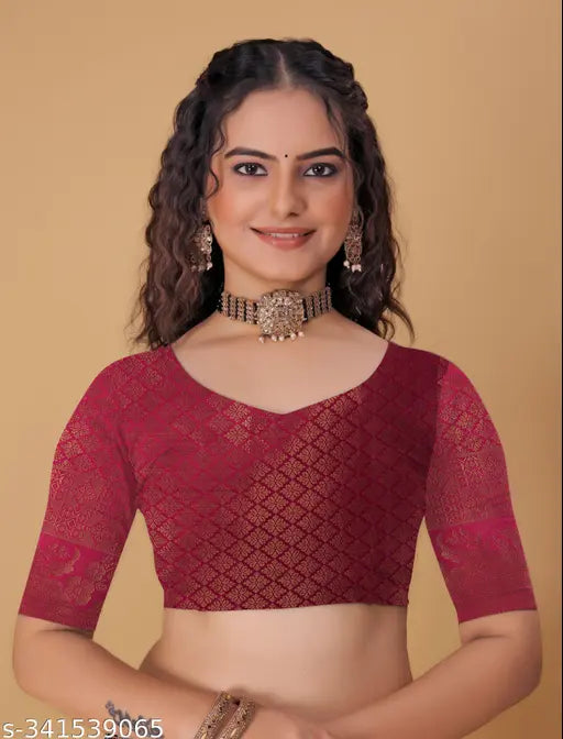 Kanjeevaram silk saree with zari woven and running blouse, vibrant Indian traditional attire