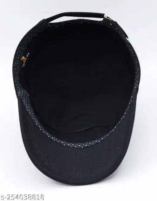 Black cotton baseball cap with embroidered red star pattern, machine washable, relaxed fit for adults, made in India
