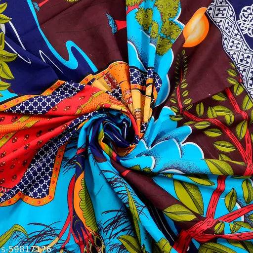 Blue cotton BHABI JI Jaipuri flat sheets, fine quality double queen size with 2 pillow covers for heavy winter, made in India