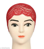 Black & Dark Red Lycra Self-Design Hijab Cap (2 Pcs), ideal for full head cover under scarves or hijabs in India