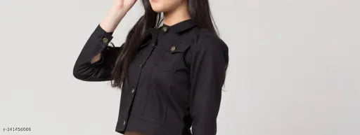 Trendy denim jacket for girls kids (10-16 years), solid color, long sleeves, stylish and comfortable, made in India