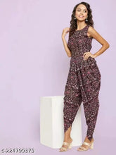 Printed pink crepe jumpsuit for women, sleeveless and long silhouette, effortless elegance for parties