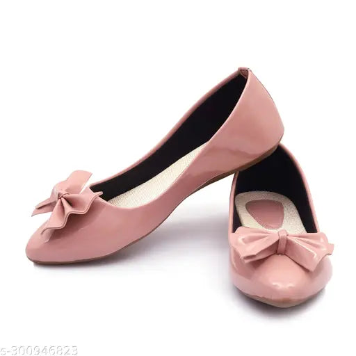 Patent leather peach ballerinas, solid pattern slip-on DENSI shoes for comfort and style. (India origin)