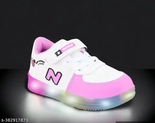 PinkWhite synthetic LED light shoes for kids, breathable, durable, and trendy