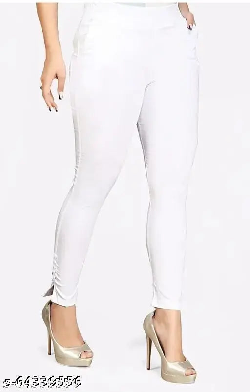 Cotton Lycra Cigar pant white, stretchable pants with side pockets for a comfortable fit, available in multiple sizes from 26-42 inches
