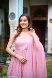 Peach georgette embroidered Anarkali Kurta, modern stylish design, comfortable daily wear for office, India origin