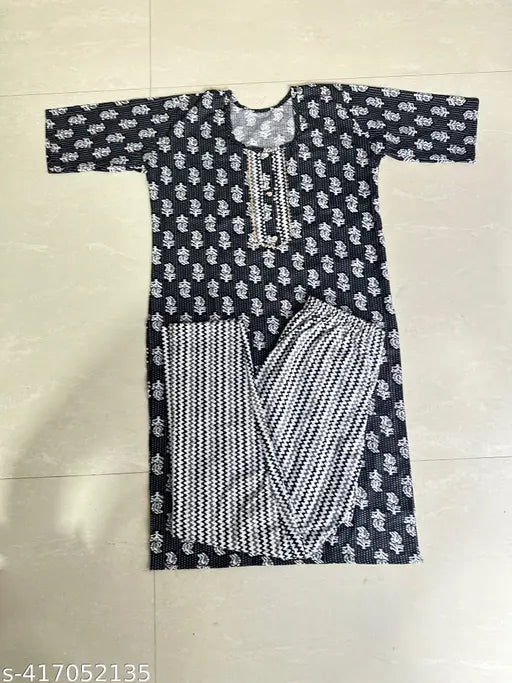 Cotton fancy kurta pant set for women, printed net design in XL and XXL sizes