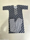 Cotton fancy kurta pant set for women, printed net design in XL and XXL sizes