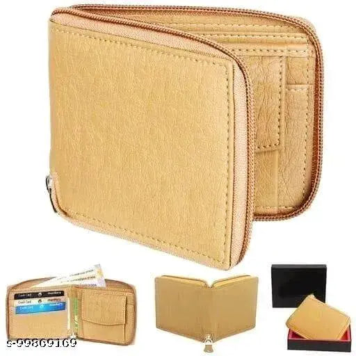 Faux leather men's wallet, classic zip closure style, sleek design, multiple compartments