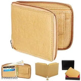 Faux leather men's wallet, classic zip closure style, sleek design, multiple compartments