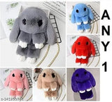 Fluffy bunny fabric sling bag, 2 compartments, self-design net, free size. Soft handbag for girls under 100, school or travel use