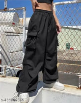 High-rise cream cargo pants with slanted pockets and flap, stretchable and comfortable for casual and formal wear. Made from polycotton and cotton lycra. Sizes available: S, M, L, XL; also in sizes 26, 28, 30, 32 (waist size 26-32 inches, length size 37 inches). Indian origin