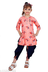 Hariyal Creation girls checked Patiala suit, pink, cotton silk, knee-length anarkali top with short sleeves, India origin, size 3-4 years
